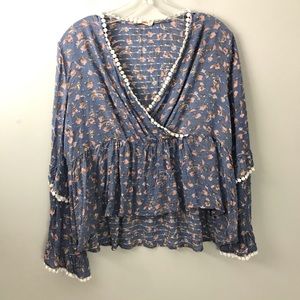 Hummingbird Floral Textured Top Peplum